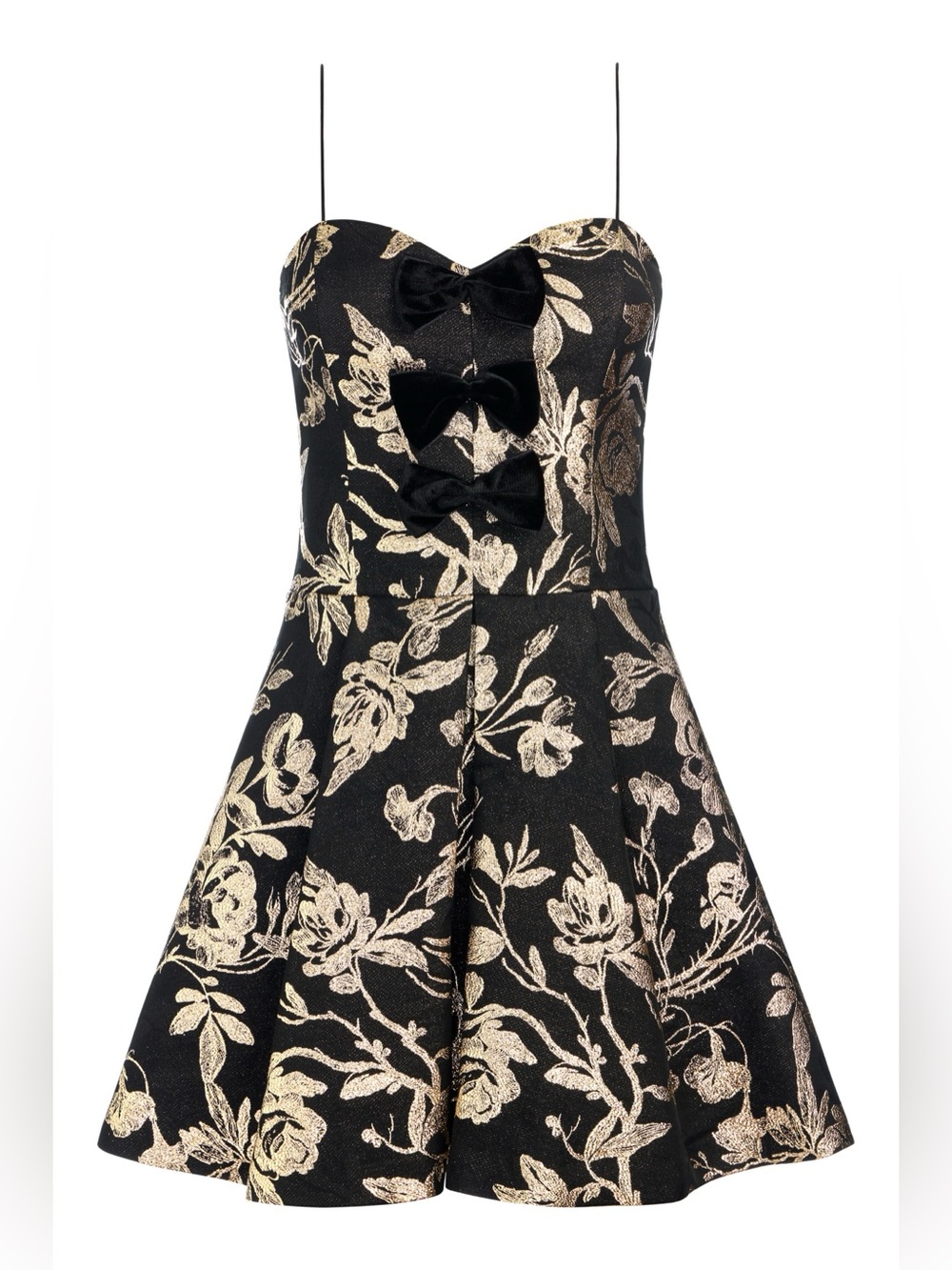 Alice + Olivia Daniela Bow Front Jacquard Mini Dress Black Gold Sz 4 NWT - Picture 2 of 6